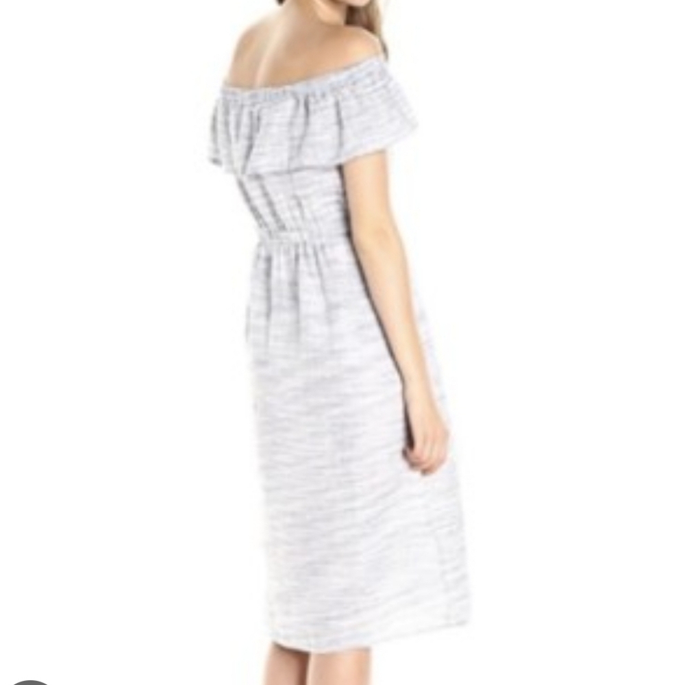 Lucky Brand Shoulder Midi‎ Dress in Gray Stripes Linen size small